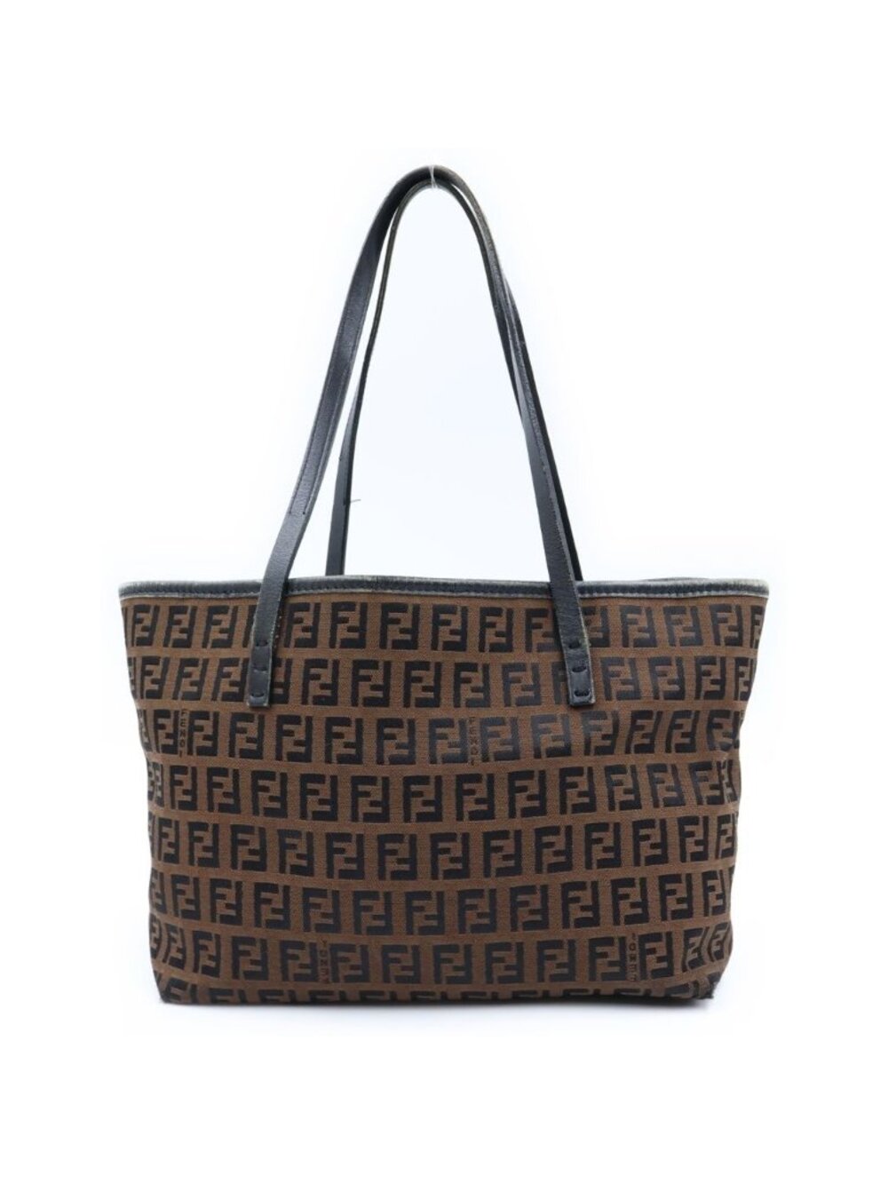 Fendi Zucca Pattern Handbag Canvas Leather Logo Brown